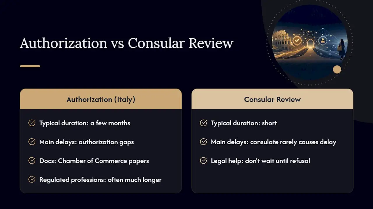 Timeline diagram of visa authorization and consular review
