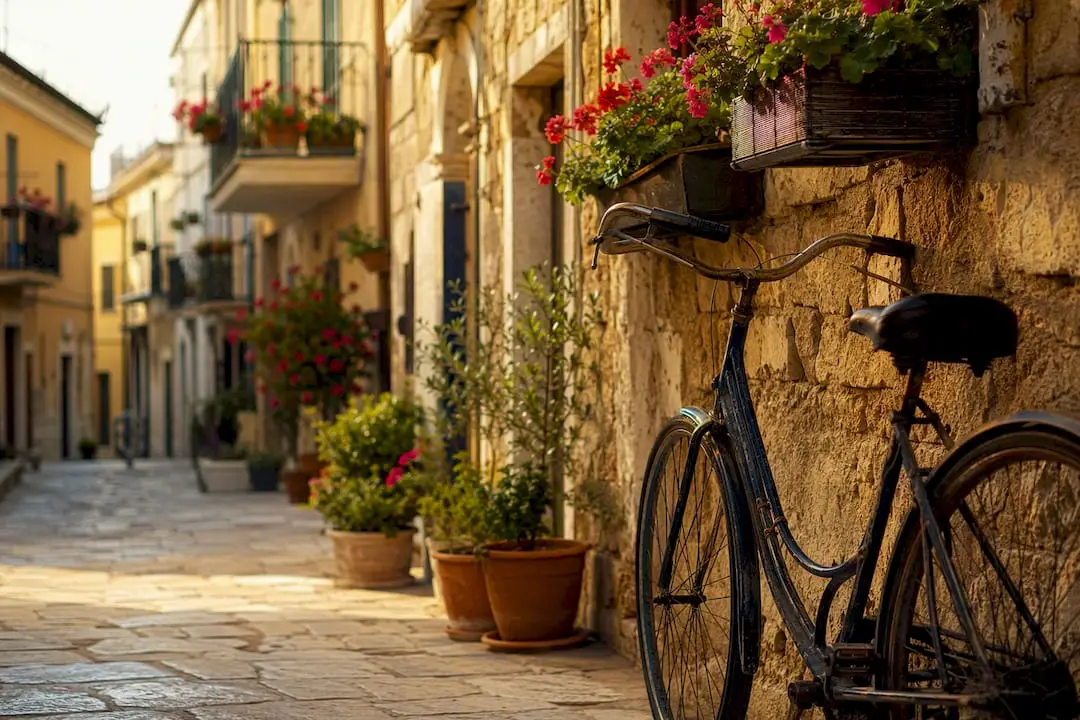 Italian residential street view with balconies