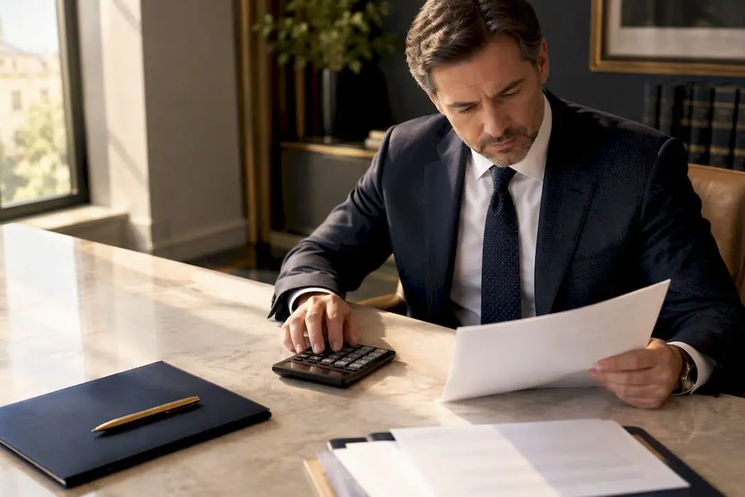 Italian notary reviewing property fee estimate